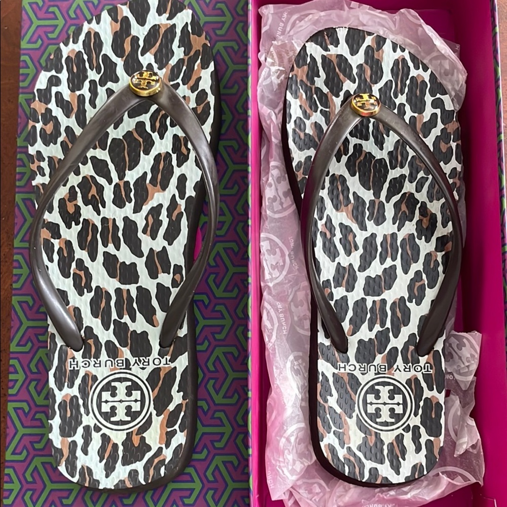 Tory Burch Brown Sandals with Leopard Print